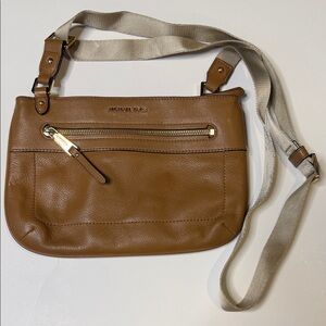 Michael Kors Jet Set Tan Leather Crossbody Bag with Gold Zipper